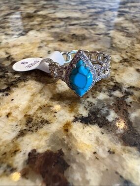 Turquoise Magnesite Rhodium Plating Ring